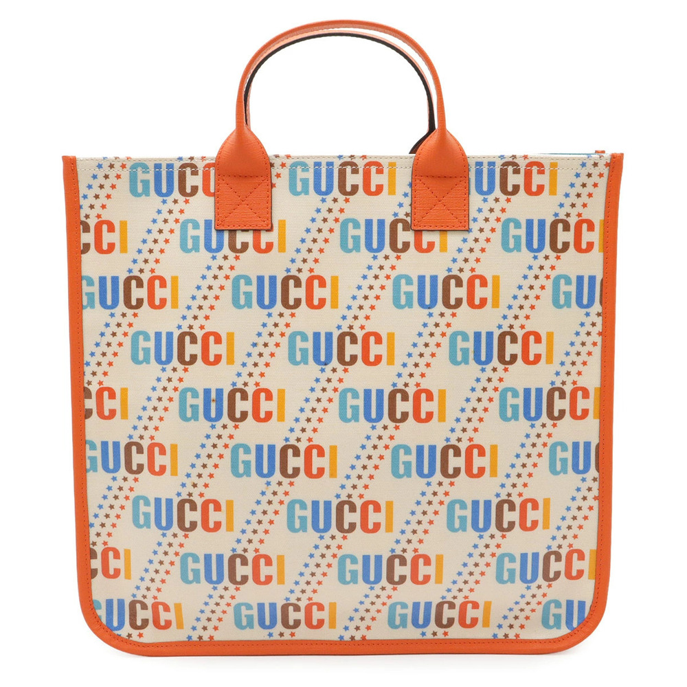 Gucci Handbag Tote Bag Star Canvas Leather Ivory White Orange Multicolor